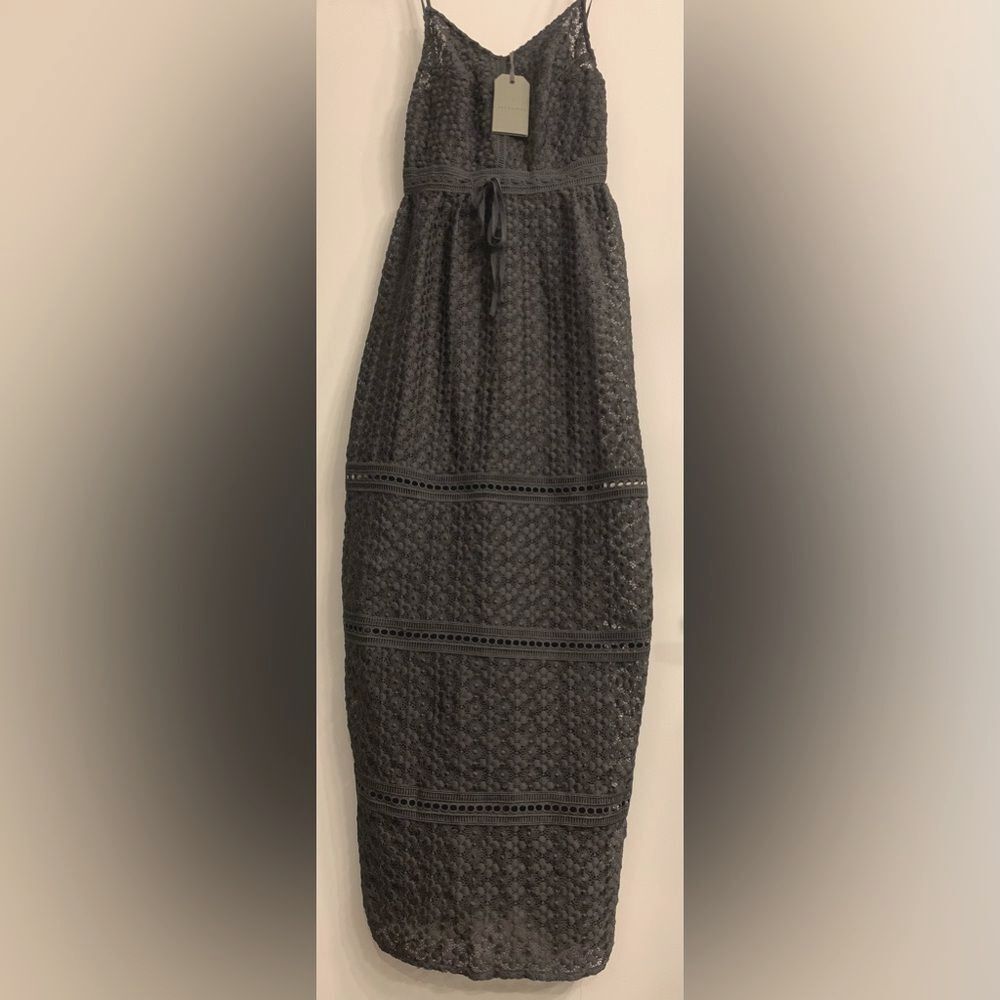 All Saints Black Lace Maxi Dress with Sheer Skirt Panels - Picture 6 of 16